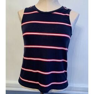 Small Color Thread Tank Junior Women's Retro Stripe Navy Red Soft